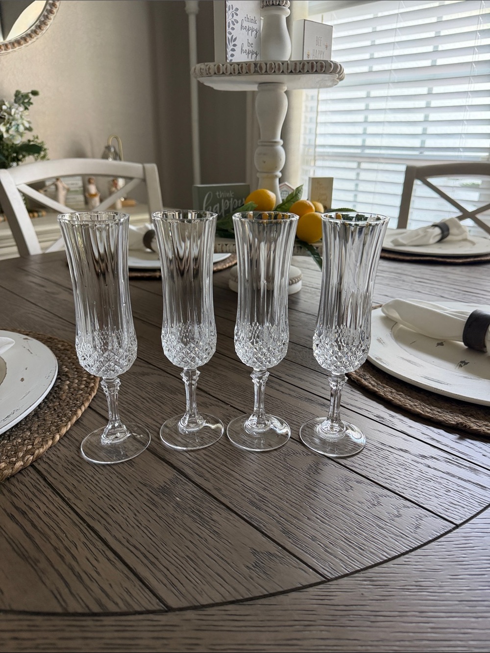 Clear Crystal Cut Champagne Flutes - Set of 4
